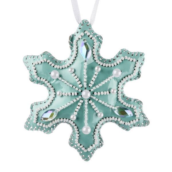 Faux Leather Bead Embroidery Kit &ndash; &ldquo;Snowflake Christmas Ornament&rdquo; (Double-Sided) FLBB-127 Turquoise