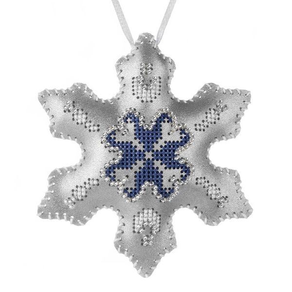 Faux Leather Cross-Stitch Kit &ndash; &ldquo;Snowflake Christmas Ornament&rdquo; (Double-Sided) FLHL-082 Silver
