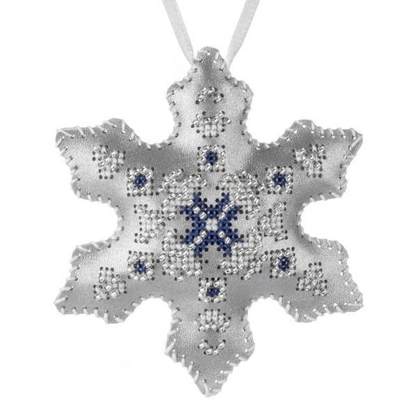 Faux Leather Cross-Stitch Kit &ndash; &ldquo;Snowflake Christmas Ornament&rdquo; (Double-Sided) FLHL-082 Silver