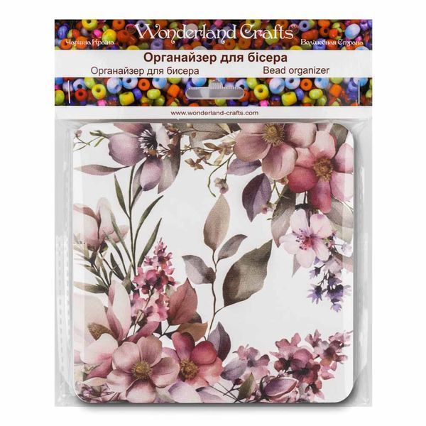 Bead Organizer With Wooden Lid &ndash; &ldquo;Flowers, Square&rdquo; FLZB-235