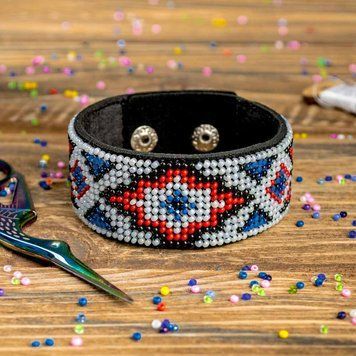 Faux Leather Bead Embroidery Kit &ndash; &ldquo;Bracelet&rdquo; (3 &times; 22 cm) FLBB-018 Black