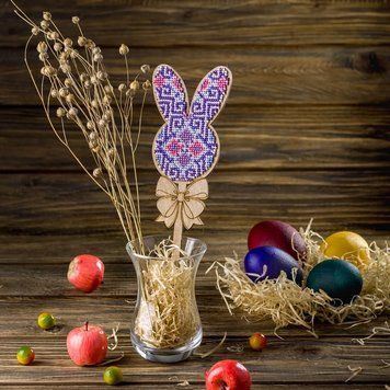 Wooden Bead Embroidery Topper &ndash; &ldquo;Bunny&rdquo; FLK-185