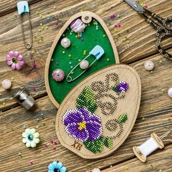 Wooden Bead Embroidery Kit &ndash; &ldquo;Box-Egg&rdquo; (Double-Sided) FLK-417