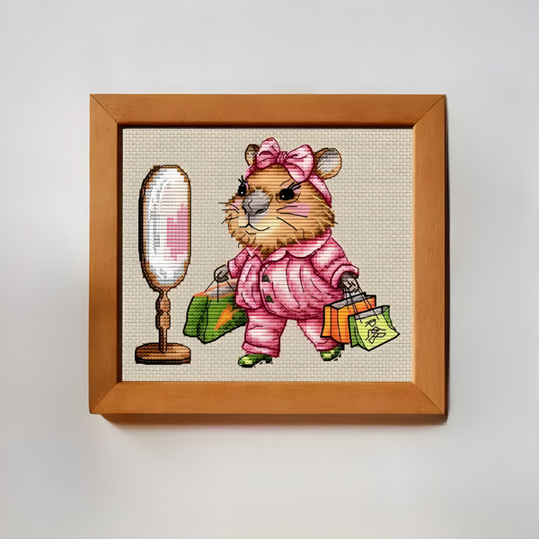 Cross-Stitch Pattern &ndash; "Capybara. Shopping" OBP-002