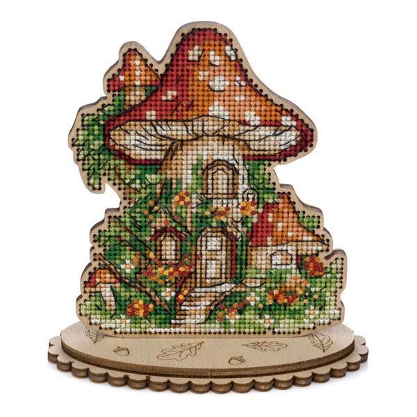 Wooden Cross-Stitch Kit &ndash; &ldquo;Mushroom House&rdquo; FLW-051