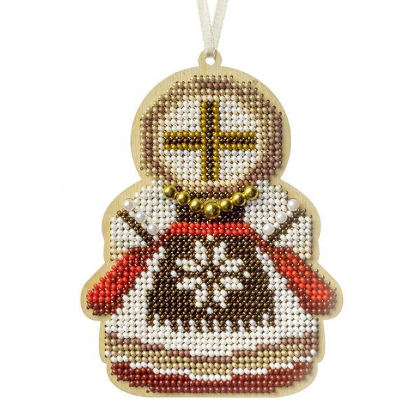 Wooden Bead Embroidery Kit &ndash; &ldquo;Christmas Ornament &ndash; Festive Motanka&rdquo; FLK-632