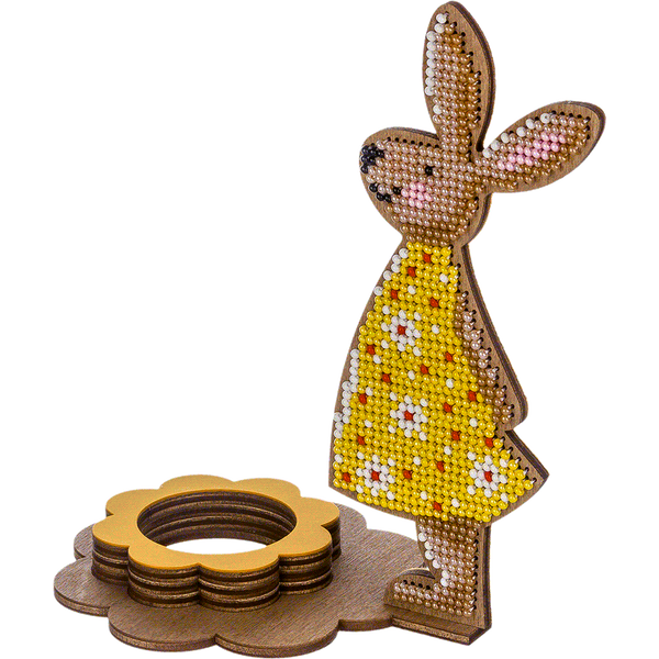 Wooden Bead Embroidery Kit &ndash; &ldquo;Easter Egg Stand &ndash; Bunny in Yellow&rdquo; FLK-331