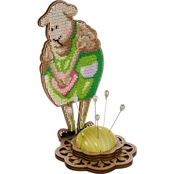 Wooden Bead Embroidery Kit &ndash; &ldquo;Pincushion &ndash; Cheerful Sheep&rdquo; FLK-281