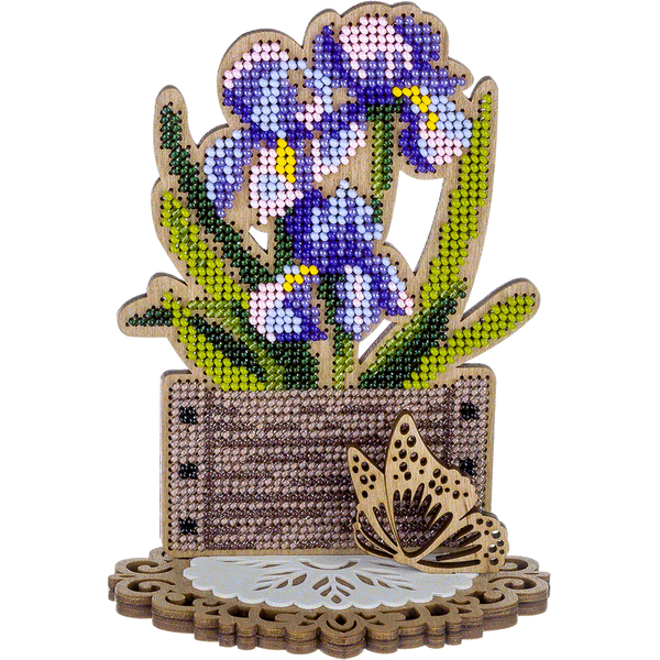 Wooden Bead Embroidery Kit &ndash; &ldquo;Irises In A Pot&rdquo; FLK-412
