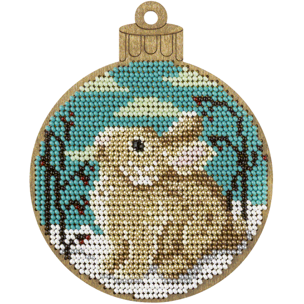 Wooden Bead Embroidery Kit &ndash; &ldquo;Christmas Ornament &ndash; Forest Bunny&rdquo; FLK-462