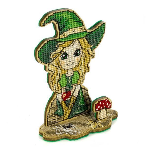Wooden Cross-Stitch Kit &ndash; &ldquo;Little Witch In Green&rdquo; FLW-071