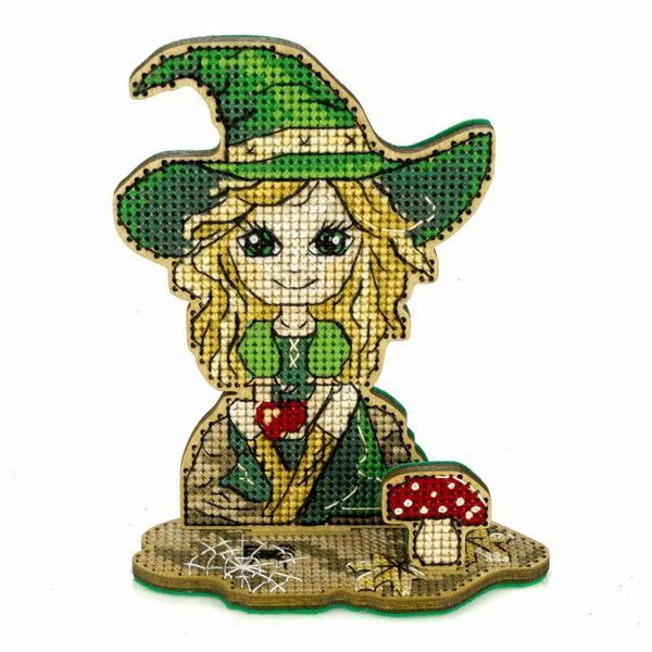 Wooden Cross-Stitch Kit &ndash; &ldquo;Little Witch In Green&rdquo; FLW-071