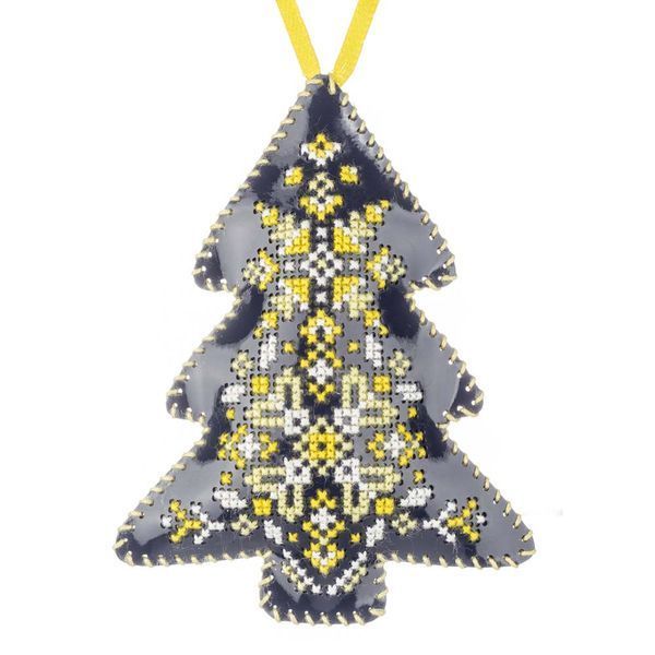 Faux Leather Cross-Stitch Kit &ndash; &ldquo;Christmas Tree Ornament&rdquo; (Double-Sided) FLHL-083 Blue