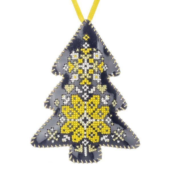 Faux Leather Cross-Stitch Kit &ndash; &ldquo;Christmas Tree Ornament&rdquo; (Double-Sided) FLHL-083 Blue