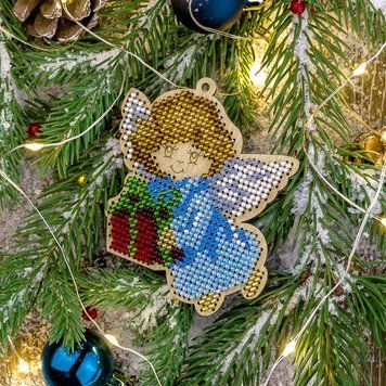 Wooden Bead Embroidery Kit &ndash; &ldquo;Christmas Ornament &ndash; Angel&rdquo; FLK-136