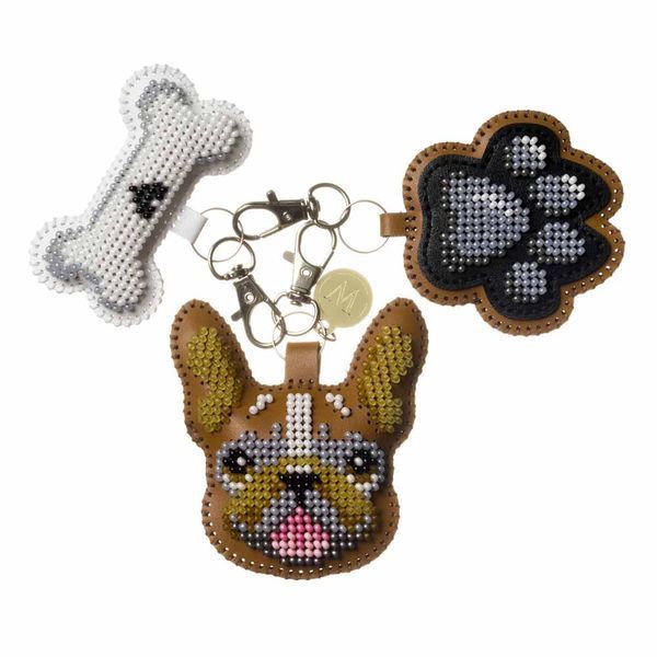 Faux Leather Bead Embroidery Kit &ndash; &ldquo;Bag Charm Brown Bulldog&rdquo; FLBB-190
