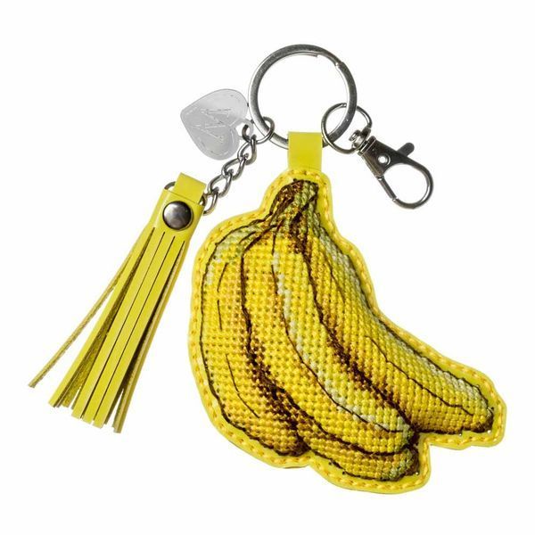 Faux Leather Cross-Stitch Kit &ndash; &ldquo;Bag Charm &ndash; Sunny Bananas&rdquo; FLHL-168
