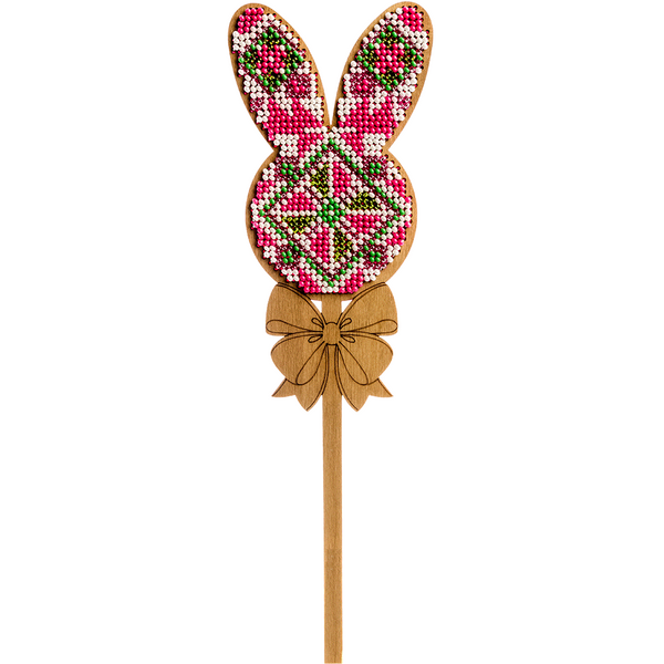 Wooden Bead Embroidery Topper &ndash; &ldquo;Bunny&rdquo; FLK-186
