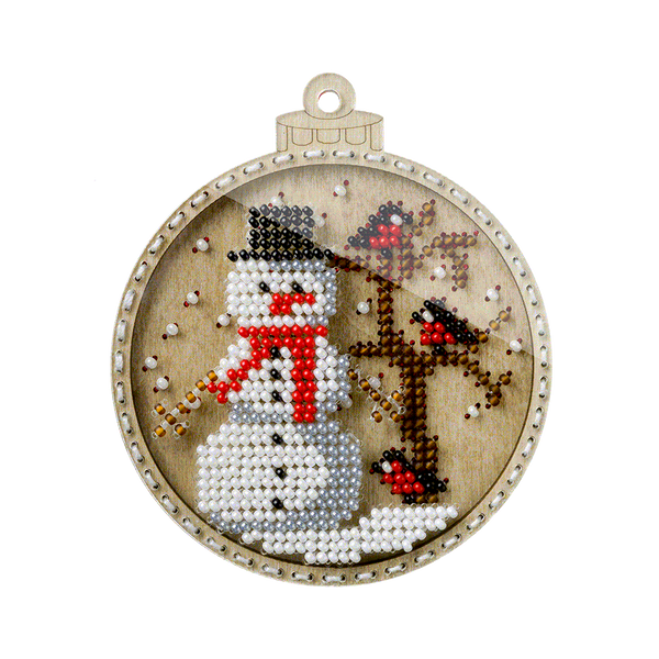 Wooden Bead Embroidery Kit &ndash; &ldquo;Christmas Ornament &ndash; Snowman&rdquo; FLK-368