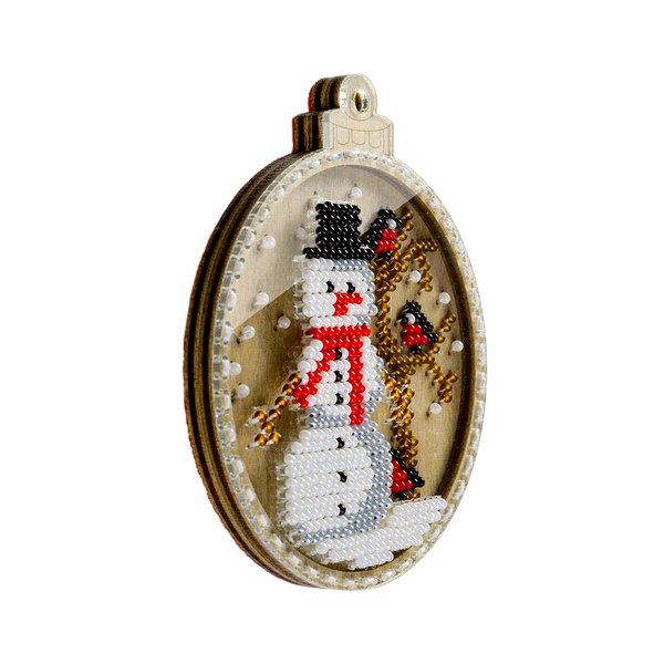 Wooden Bead Embroidery Kit &ndash; &ldquo;Christmas Ornament &ndash; Snowman&rdquo; FLK-368
