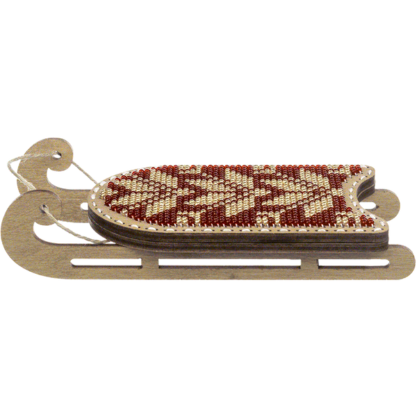 Wooden Bead Embroidery Kit &ndash; &ldquo;Sled Ornament &ndash; Golden Red Pattern&rdquo; FLK-468