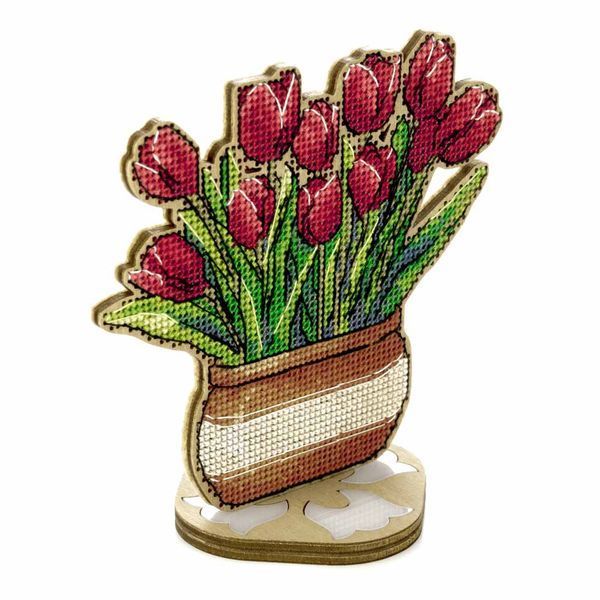 Wooden Cross-Stitch Kit &ndash; &ldquo;Tulips&rdquo; FLW-077