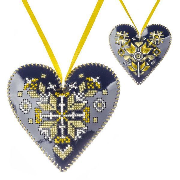 Faux Leather Cross-Stitch Kit &ndash; &ldquo;Heart Christmas Ornament&rdquo; (Double-Sided) FLHL-089 Blue