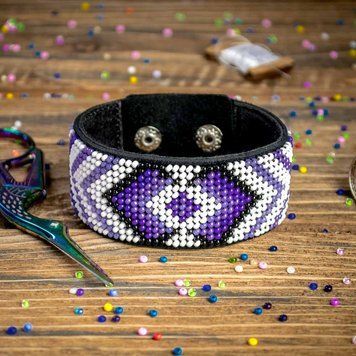 Faux Leather Bead Embroidery Kit &ndash; &ldquo;Bracelet&rdquo; (3 &times; 22 cm) FLBB-020 Black