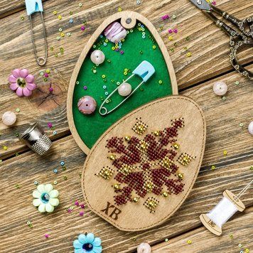 Wooden Bead Embroidery Kit &ndash; &ldquo;Box-Egg&rdquo; (Double-Sided) FLK-419