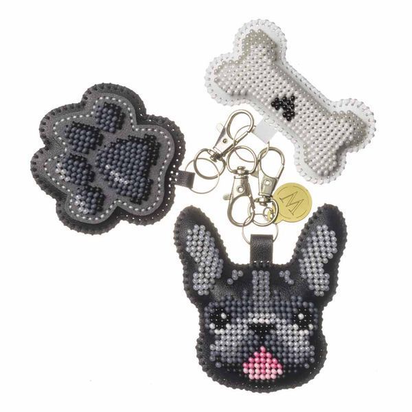 Faux Leather Bead Embroidery Kit &ndash; &ldquo;Bag Charm Black Bulldog&rdquo; FLBB-191