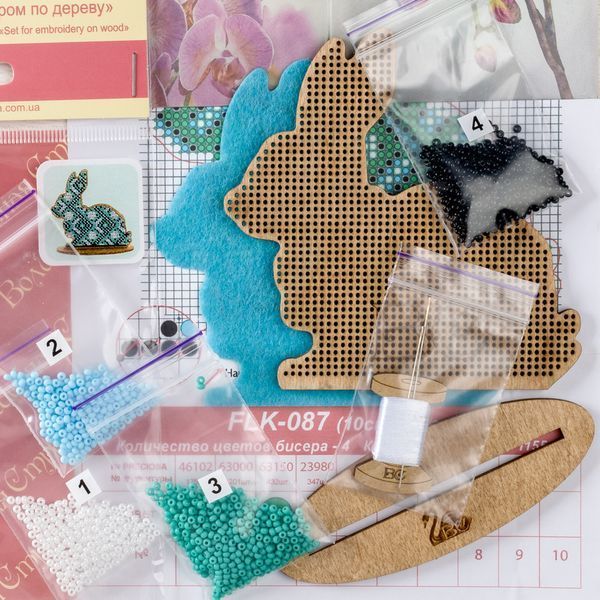 Wooden Bead Embroidery Kit &ndash; &ldquo;Bunny&rdquo; FLK-087