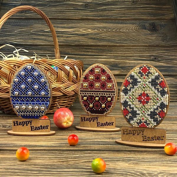Wooden Bead Embroidery Kit &ndash; &ldquo;Easter Egg &ndash; Happy Easter&rdquo; FLK-338