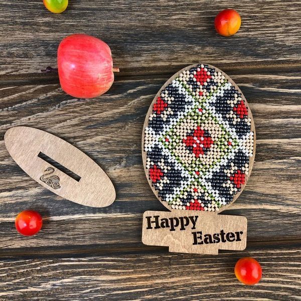 Wooden Bead Embroidery Kit &ndash; &ldquo;Easter Egg &ndash; Happy Easter&rdquo; FLK-338