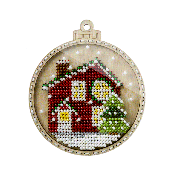 Wooden Bead Embroidery Kit &ndash; &ldquo;Christmas Ornament &ndash; Festive House&rdquo; FLK-369