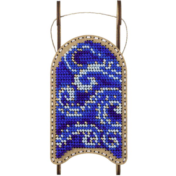 Wooden Bead Embroidery Kit &ndash; &ldquo;Sled Ornament &ndash; Blue and White Pattern&rdquo; FLK-469