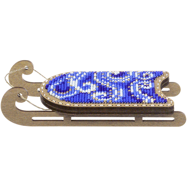 Wooden Bead Embroidery Kit &ndash; &ldquo;Sled Ornament &ndash; Blue and White Pattern&rdquo; FLK-469