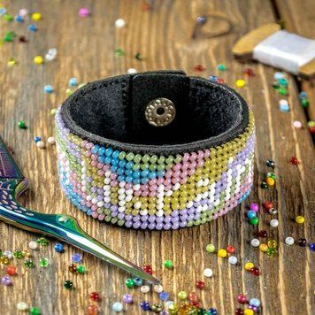 Faux Leather Bead Embroidery Kit &ndash; &ldquo;Bracelet&rdquo; (3 &times; 17 cm) FLBB-106 Black