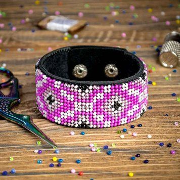 Faux Leather Bead Embroidery Kit &ndash; &ldquo;Bracelet&rdquo; (3 &times; 22 cm) FLBB-021 Black