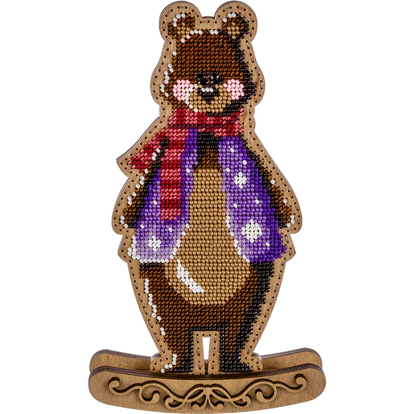 Wooden Bead Embroidery Kit &ndash; Rocking Ornament &ldquo;Sweet-Tooth Bear&rdquo; (Double-Sided) FLK-289