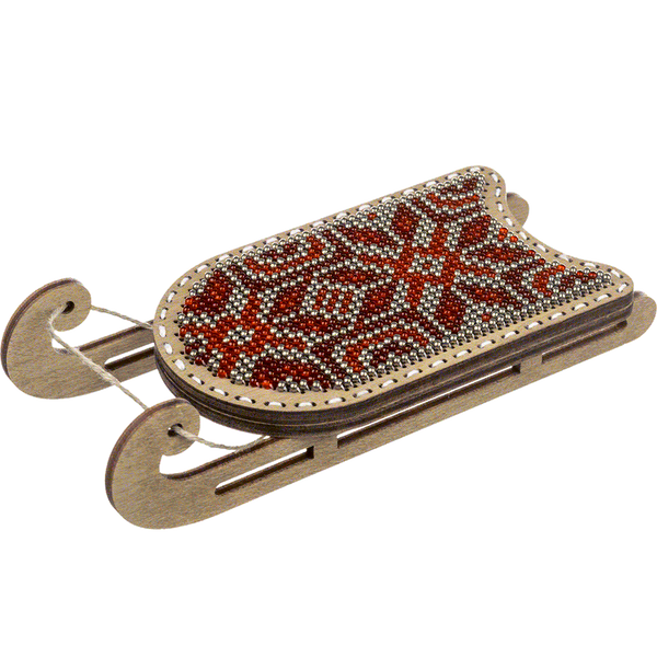 Wooden Bead Embroidery Kit &ndash; &ldquo;Sled Ornament &ndash; Dark Red Pattern&rdquo; FLK-470