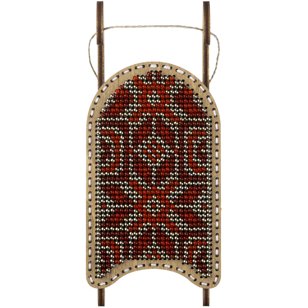 Wooden Bead Embroidery Kit &ndash; &ldquo;Sled Ornament &ndash; Dark Red Pattern&rdquo; FLK-470