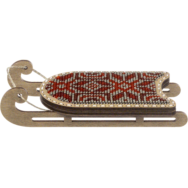 Wooden Bead Embroidery Kit &ndash; &ldquo;Sled Ornament &ndash; Dark Red Pattern&rdquo; FLK-470