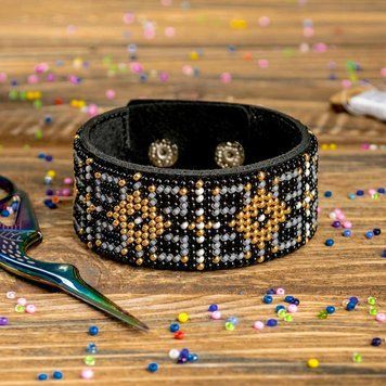Faux Leather Bead Embroidery Kit &ndash; &ldquo;Bracelet&rdquo; (3 &times; 22 cm) FLBB-022 Black