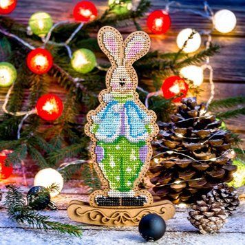 Wooden Bead Embroidery Kit &ndash; Rocking Ornament &ldquo;Springtime Bunny&rdquo; (Double-Sided) FLK-290