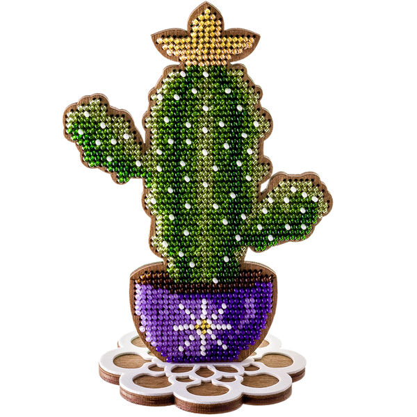 Wooden Bead Embroidery Kit &ndash; &ldquo;Cactus&rdquo; FLK-189