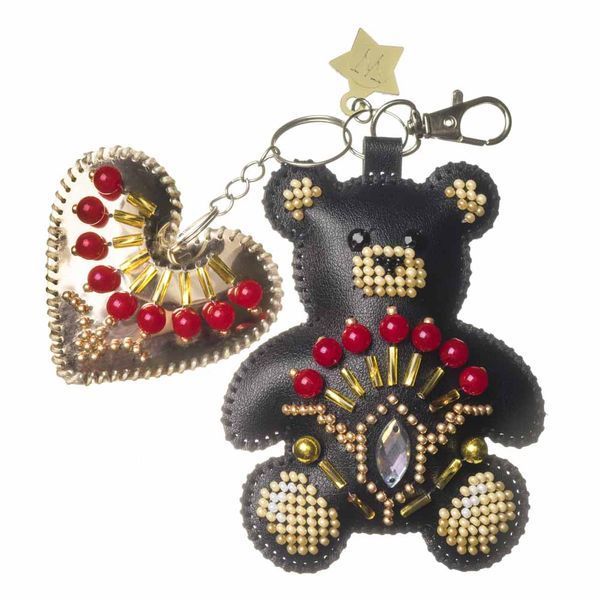 Faux Leather Bead Embroidery Kit &ndash; &ldquo;Bag Charm Black Teddy Bear&rdquo; FLBB-193