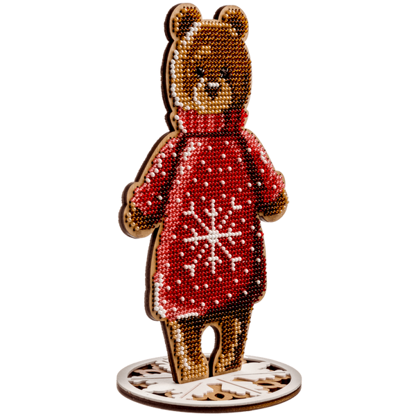 Wooden Bead Embroidery Kit &ndash; &ldquo;Holiday Bear&rdquo; FLK-240