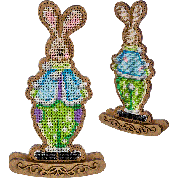 Wooden Bead Embroidery Kit &ndash; Rocking Ornament &ldquo;Springtime Bunny&rdquo; (Double-Sided) FLK-290