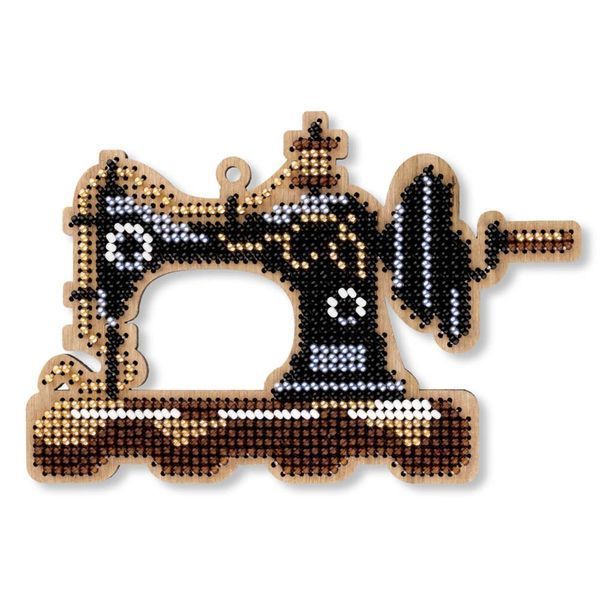 Wooden Bead Embroidery Kit &ndash; &ldquo;Christmas Ornament &ndash; Vintage Sewing Machine&rdquo; FLK-515